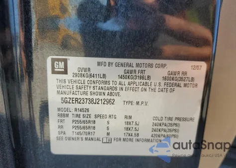 2008 Saturn Outlook Xr from USA, damaged, VIN 5GZER23738J212962